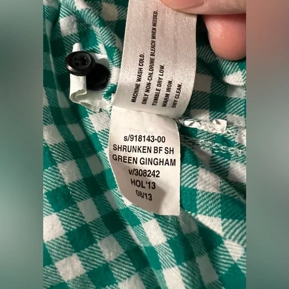 Gap Women’s The Shrunken Boyfriend Gingham Green And White Medium Long Sleeve - Picture 8 of 16